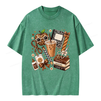 Pagewing Leopard Teacher Book Unisex Washed T-shirt