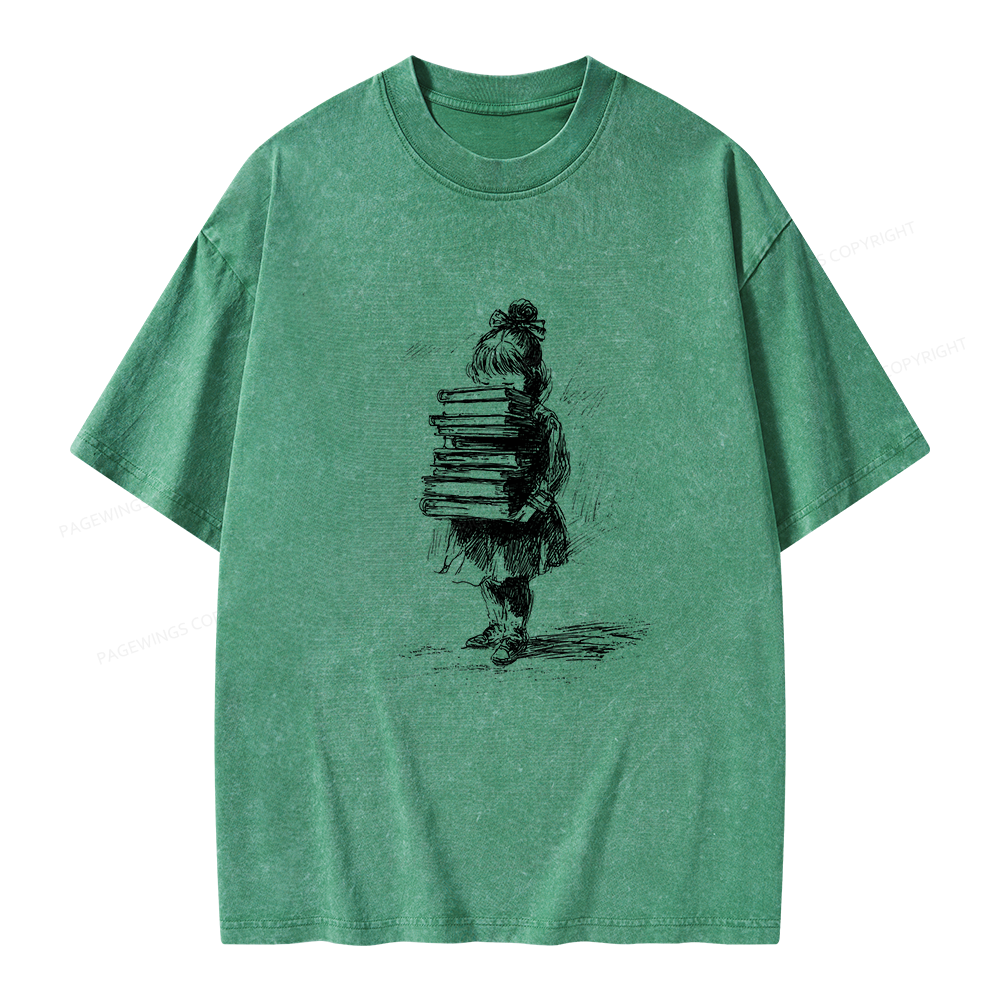 Pagewing Little Book Lover Girl Unisex Washed T-shirt