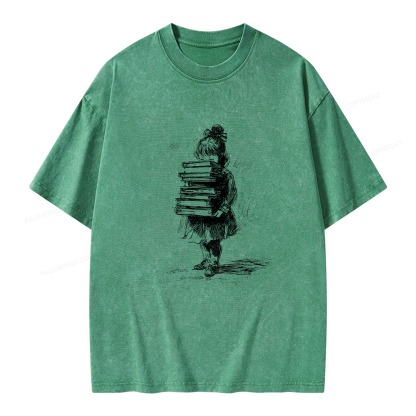 Pagewing Little Book Lover Girl Unisex Washed T-shirt