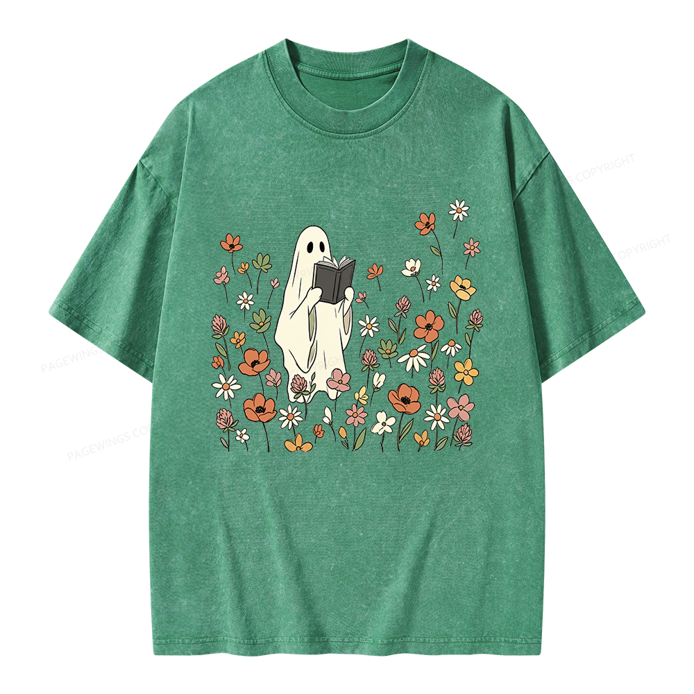Pagewing Reading Ghost Unisex Washed T-shirt