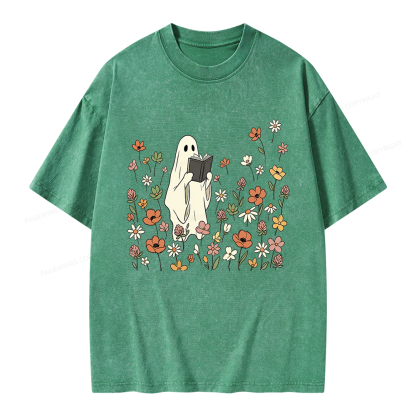 Pagewing Reading Ghost Unisex Washed T-shirt