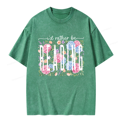 Pagewings Retro Floral Book Lover Unisex Washed T-shirt