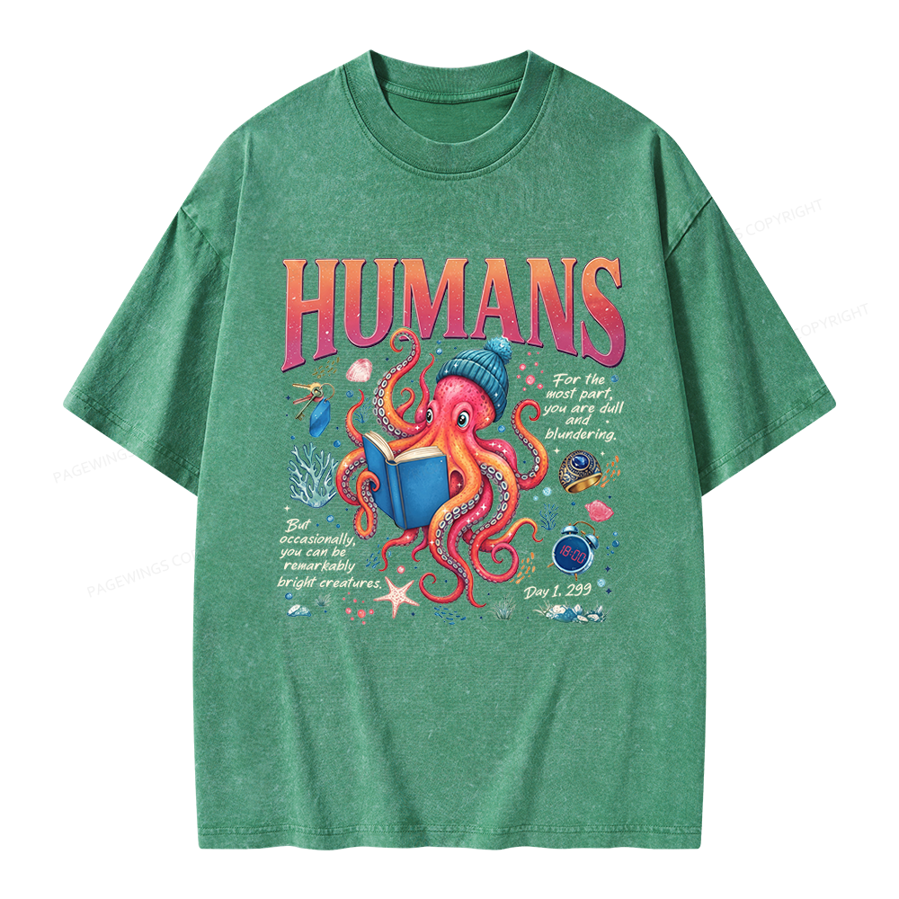 Pagewings Book Lover Octopus Unisex Washed T-shirt