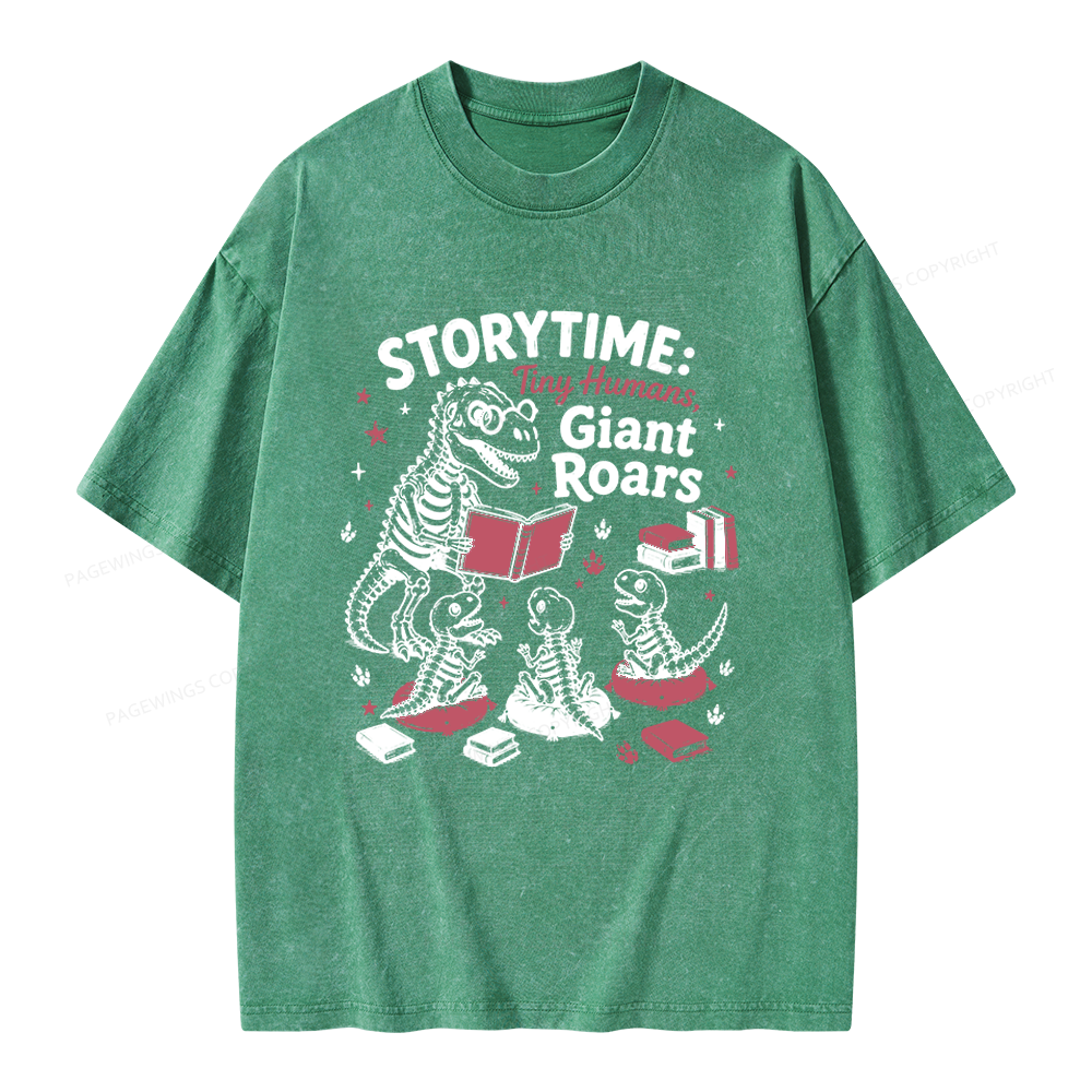 Pagewings School Librarian Dinosaur Unisex Washed T-shirt