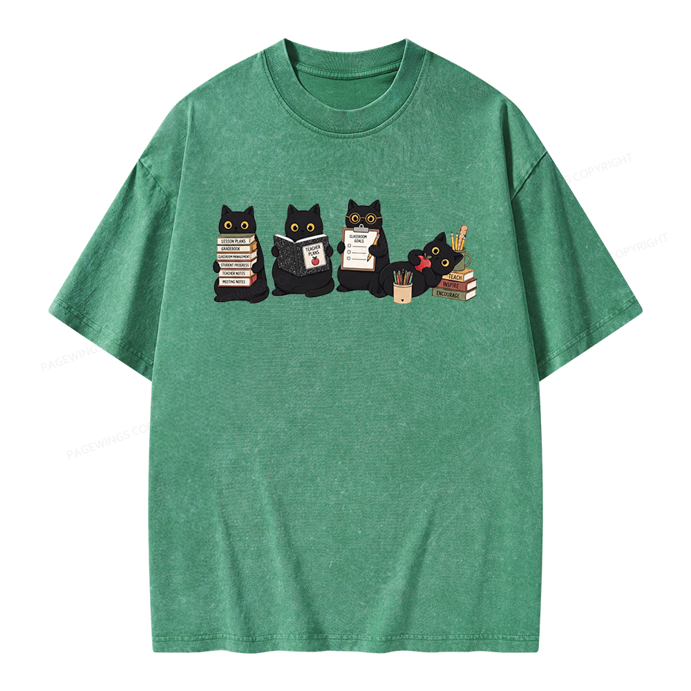 Pagewings Black Cat Teacher Unisex Washed T-shirt