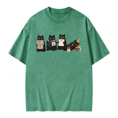 Pagewings Black Cat Teacher Unisex Washed T-shirt