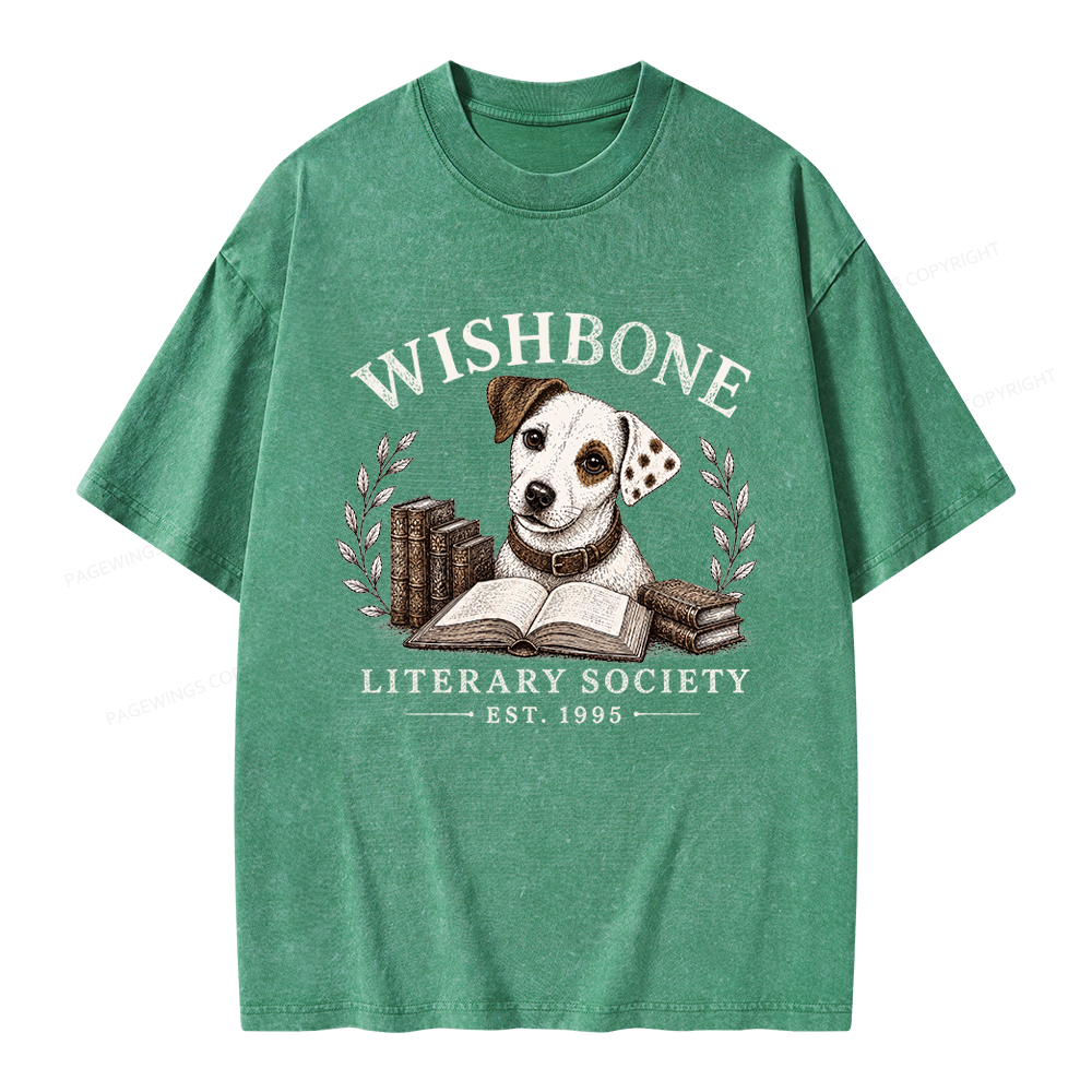 Pagewings Wishbone Literary Society Unisex Washed T-shirt