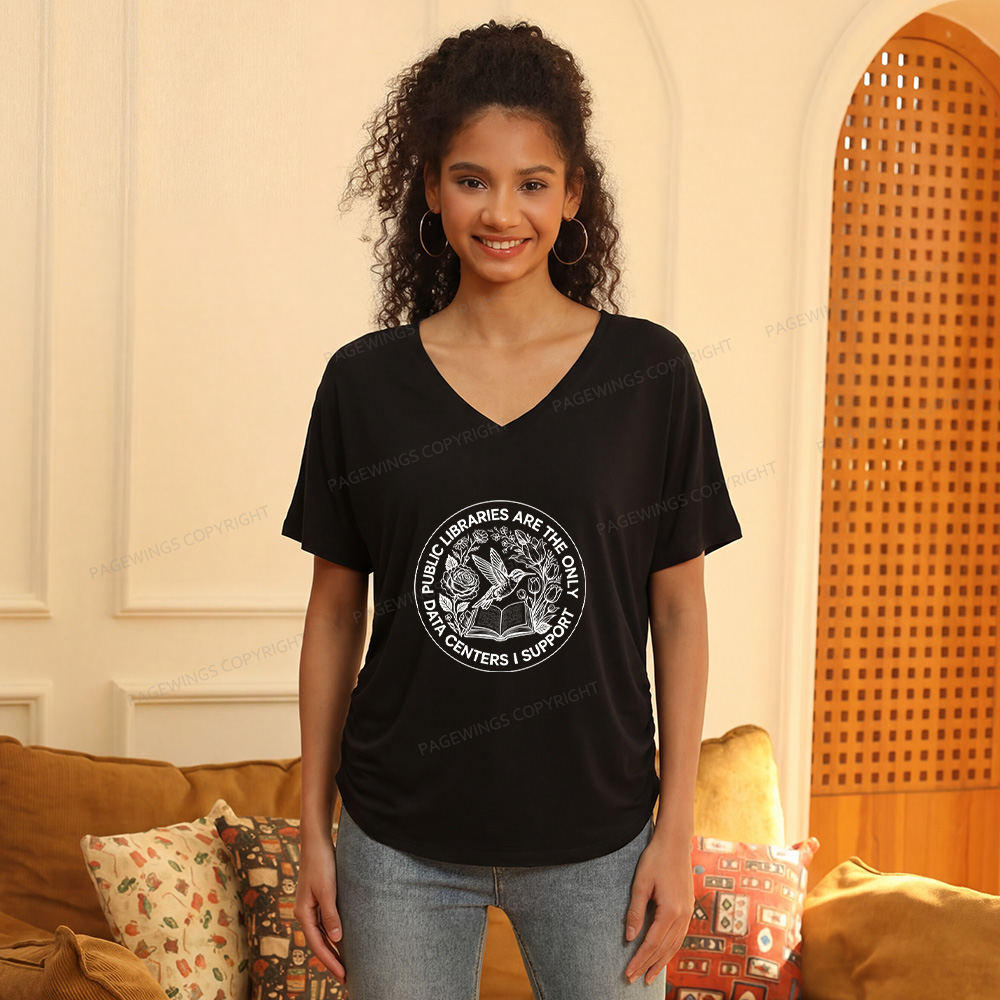 Pagewings Public Libraries are the only Data Centers I Support Soft Women's Modal V-neck T-shirt  