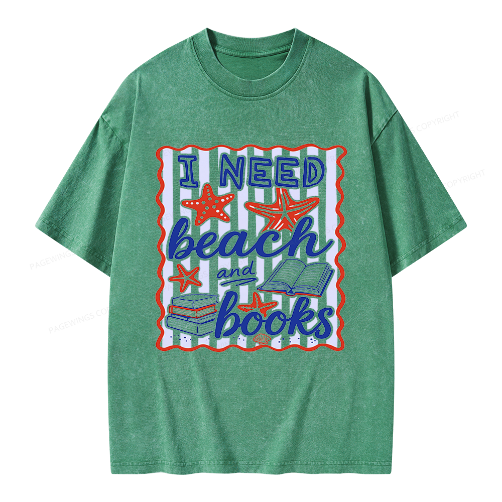 Pagewing I Need Beach Books Unisex Washed T-shirt