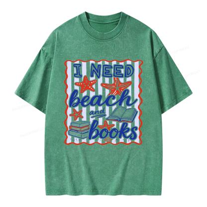 Pagewing I Need Beach Books Unisex Washed T-shirt