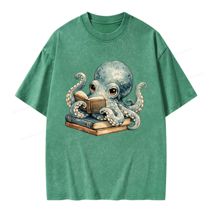 Pagewing Octopus Book Lover Unisex Washed T-shirt