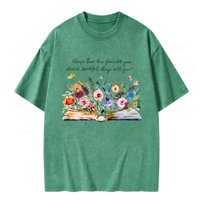 Pagewing Floral Book Unisex Washed T-shirt