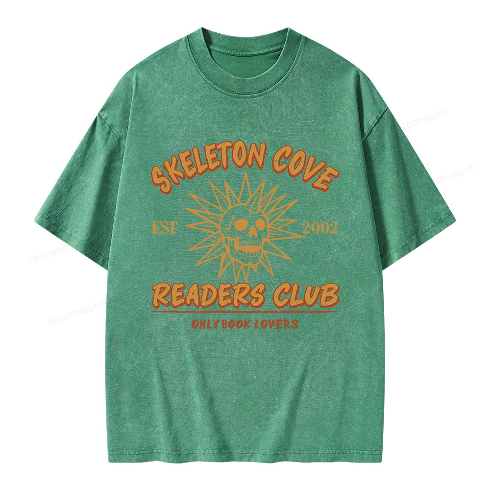 Pagewings Skeleton Cove Readers Club Unisex Washed T-shirt