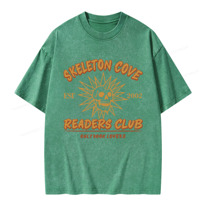 Pagewings Skeleton Cove Readers Club Unisex Washed T-shirt