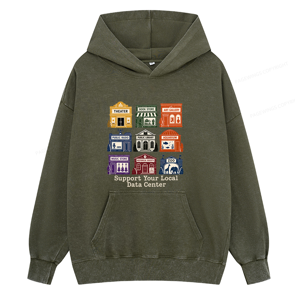 Pagewing Support Your Local Data Center16102 Book Unisex Washed Hoodie