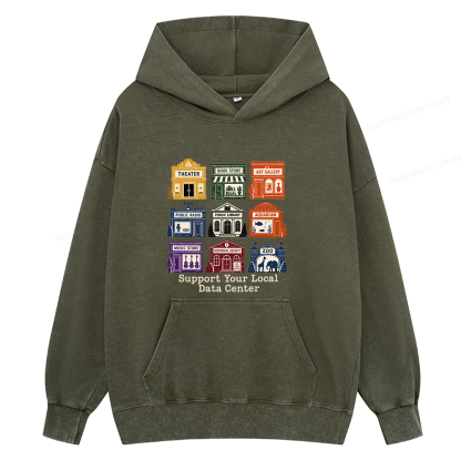 Pagewing Support Your Local Data Center16102 Book Unisex Washed Hoodie