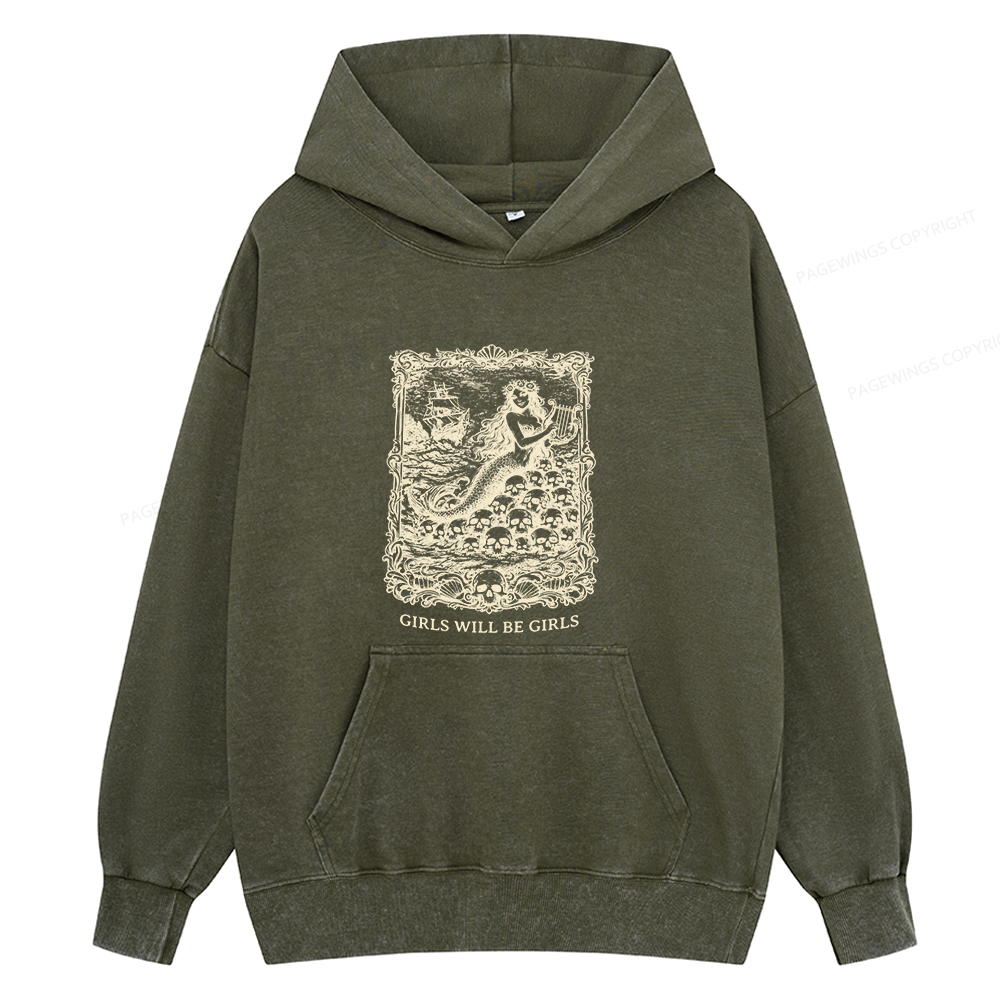 Pagewings Girls Will Be Girls15607 Book Unisex Washed Hoodie