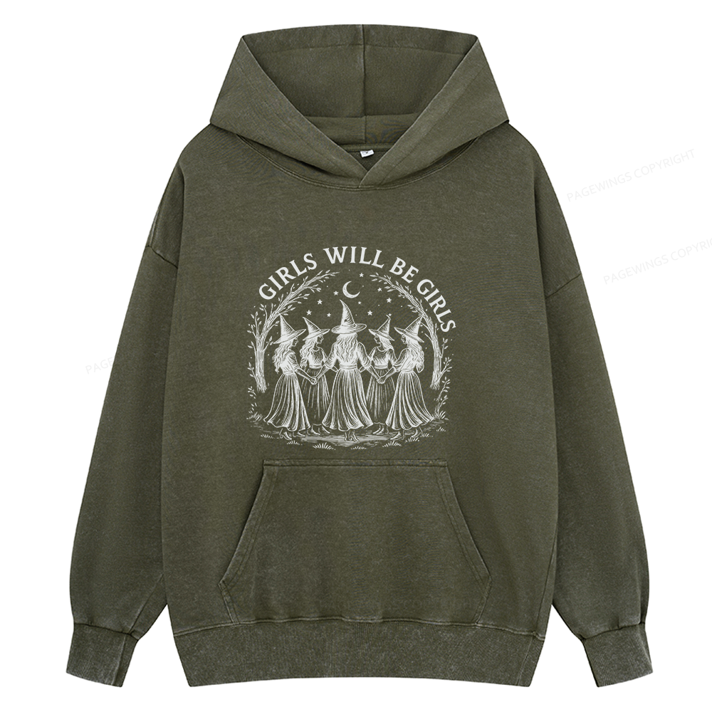 Pagewings Girls Will Be Girls15692 Book Unisex Washed Hoodie