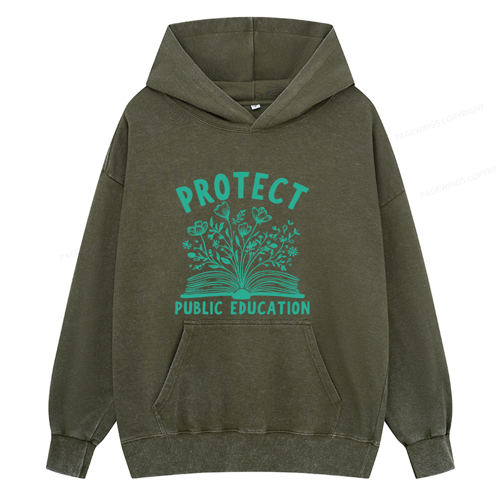 Pagewings Protect Public Education15808 Book Unisex Washed Hoodie