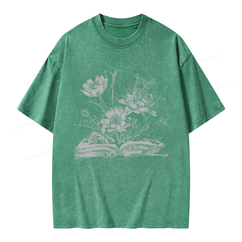 Pagewings Book and Flowers Unisex Washed T-shirt