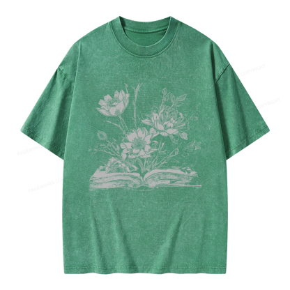 Pagewings Book and Flowers Unisex Washed T-shirt