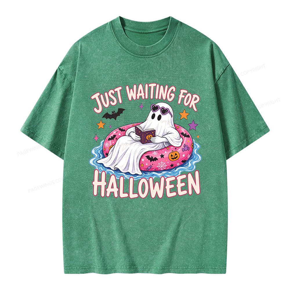 Pagewings Just Waiting for Halloween Unisex Washed T-shirt