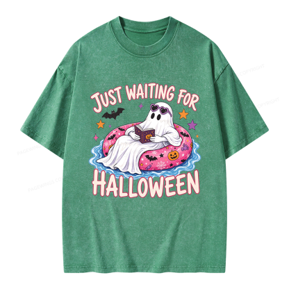 Pagewings Just Waiting for Halloween Unisex Washed T-shirt