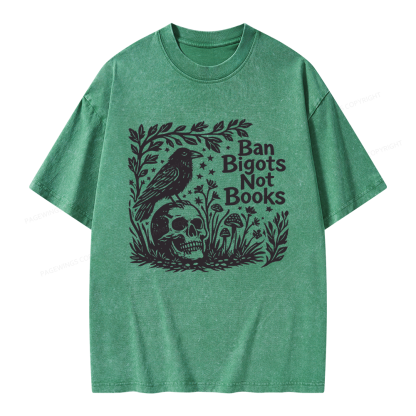 Pagewings Ban Bigots Not Books Unisex Washed T-shirt