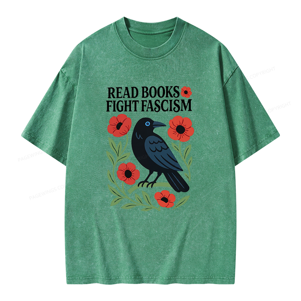 Pagewings Read Books Fight Fascism Unisex Washed T-shirt