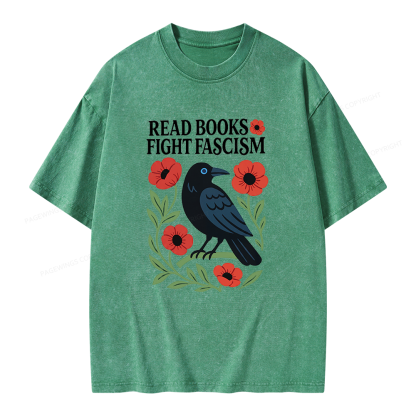 Pagewings Read Books Fight Fascism Unisex Washed T-shirt