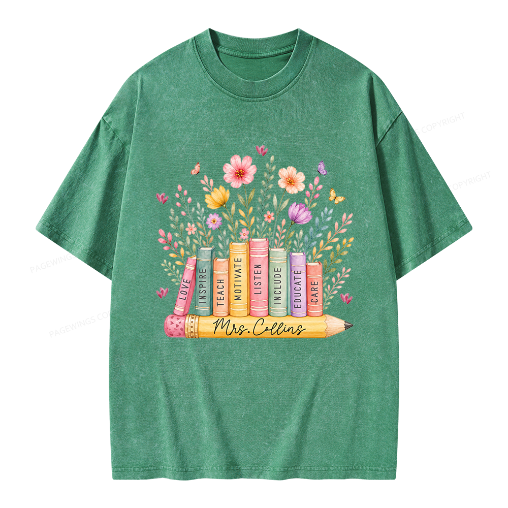 Pagewings Wildflower Books Unisex Washed T-shirt