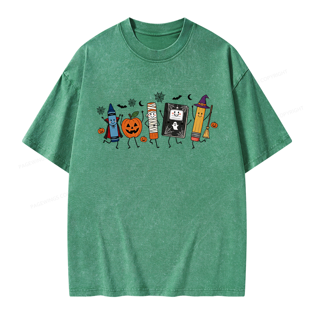 Pagewings Halloween Teacher Unisex Washed T-shirt