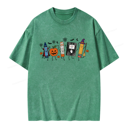 Pagewings Halloween Teacher Unisex Washed T-shirt