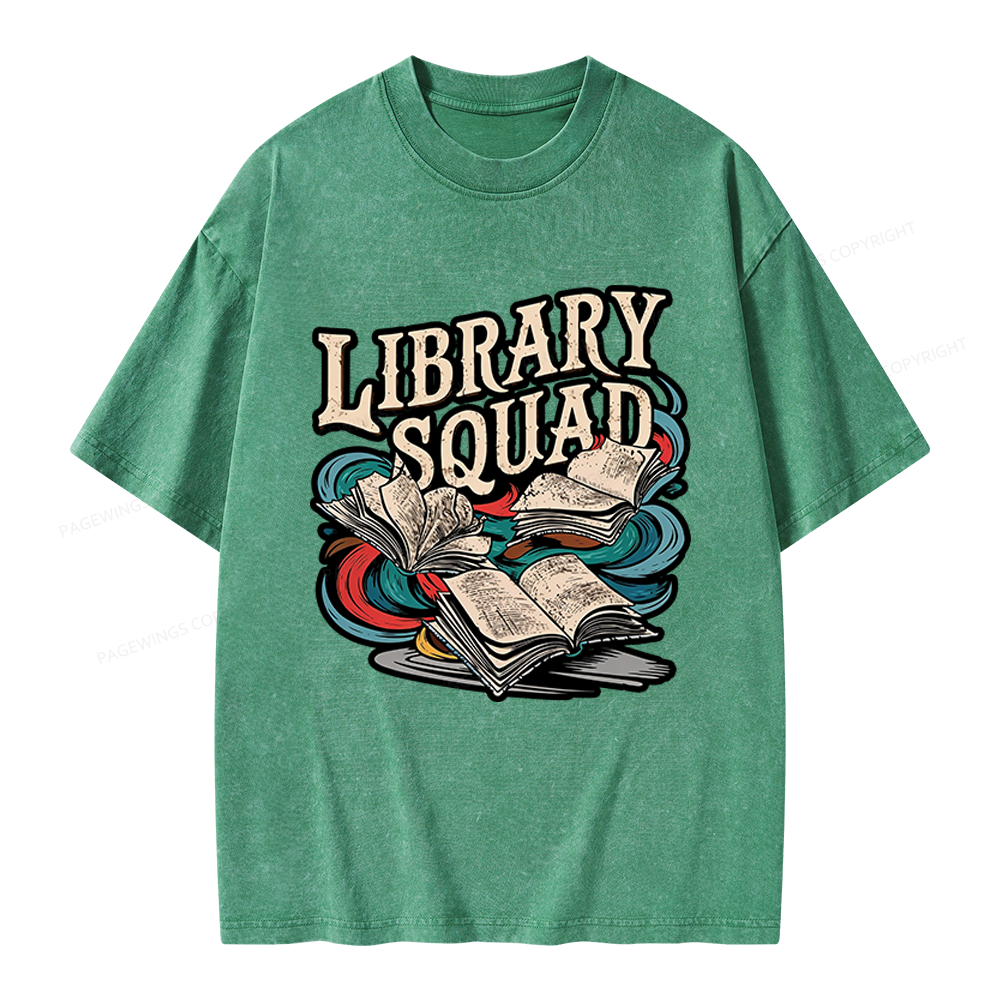 Pagewings Vintage Library Squad Unisex Washed T-shirt