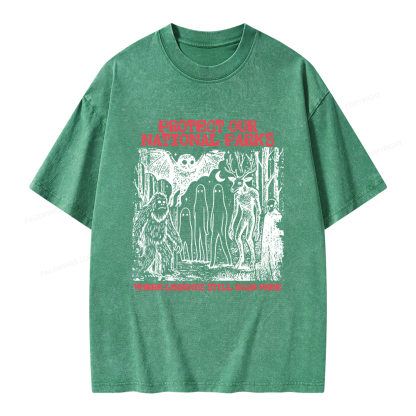 Pagewings Protect Our Parks Vintage Camping Unisex Washed T-shirt