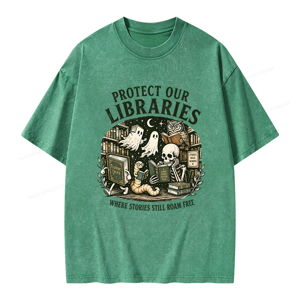 Pagewings Protect Our Libraries Unisex Washed T-shirt