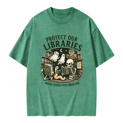 Pagewings Protect Our Libraries Unisex Washed T-shirt