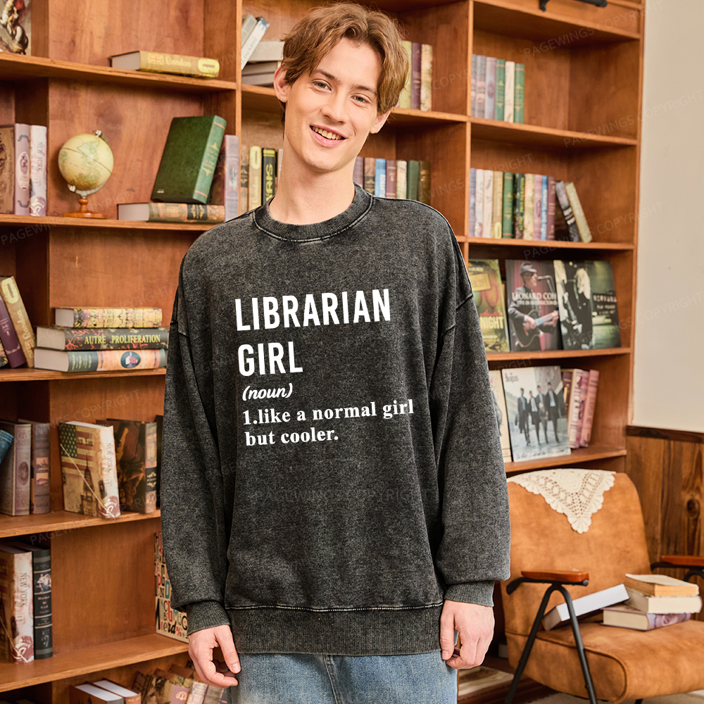 Pagewings Librarian Girl Unisex Washed Sweatshirt