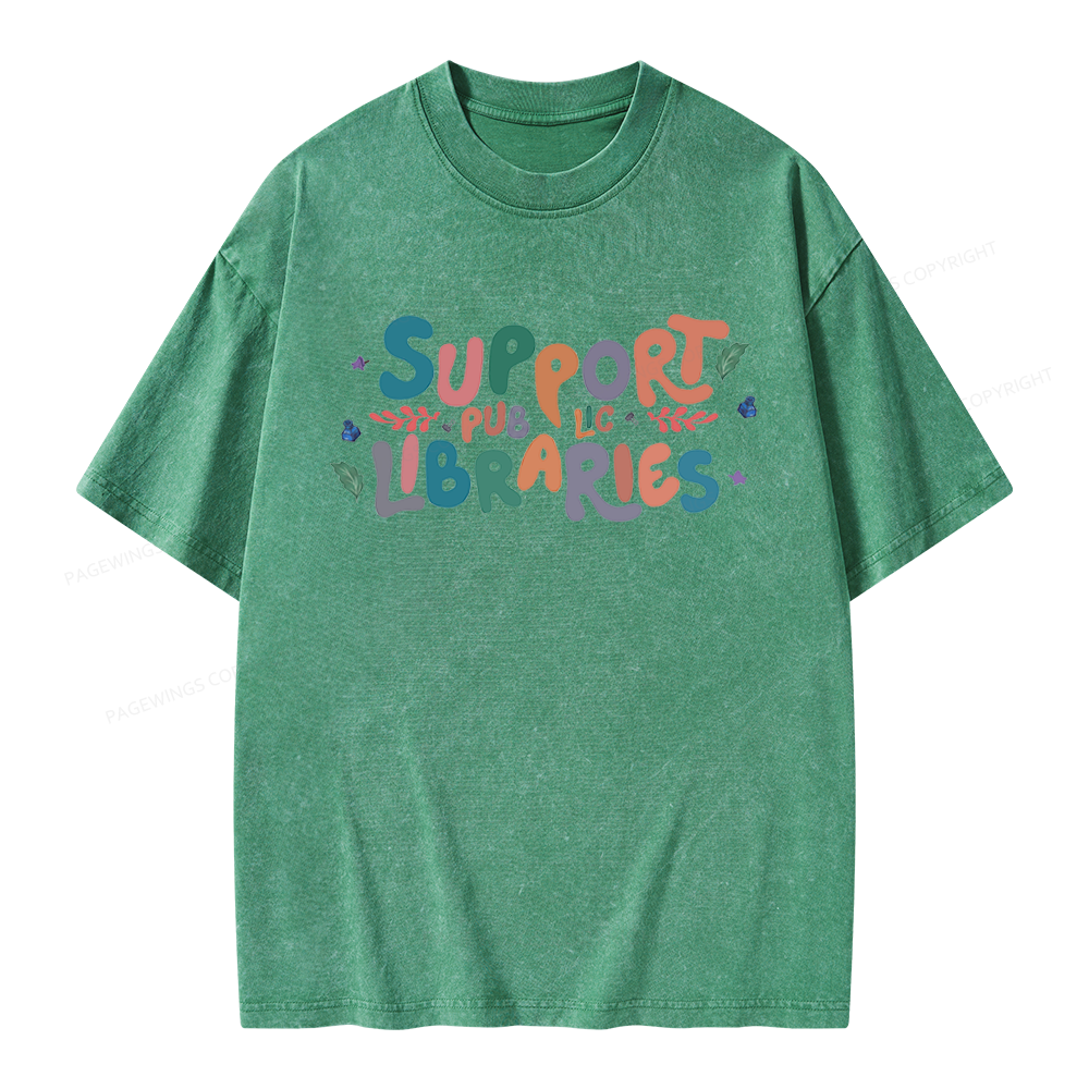 Pagewing Support Public Libraries Unisex Washed T-shirt