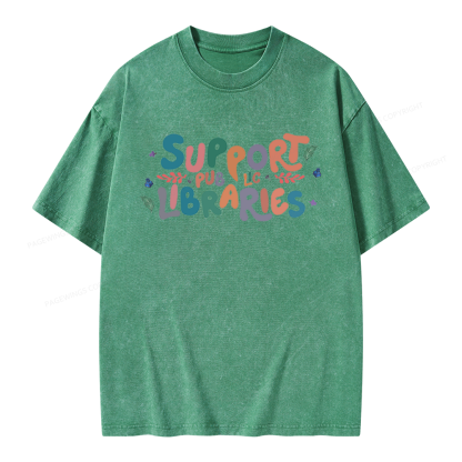 Pagewing Support Public Libraries Unisex Washed T-shirt