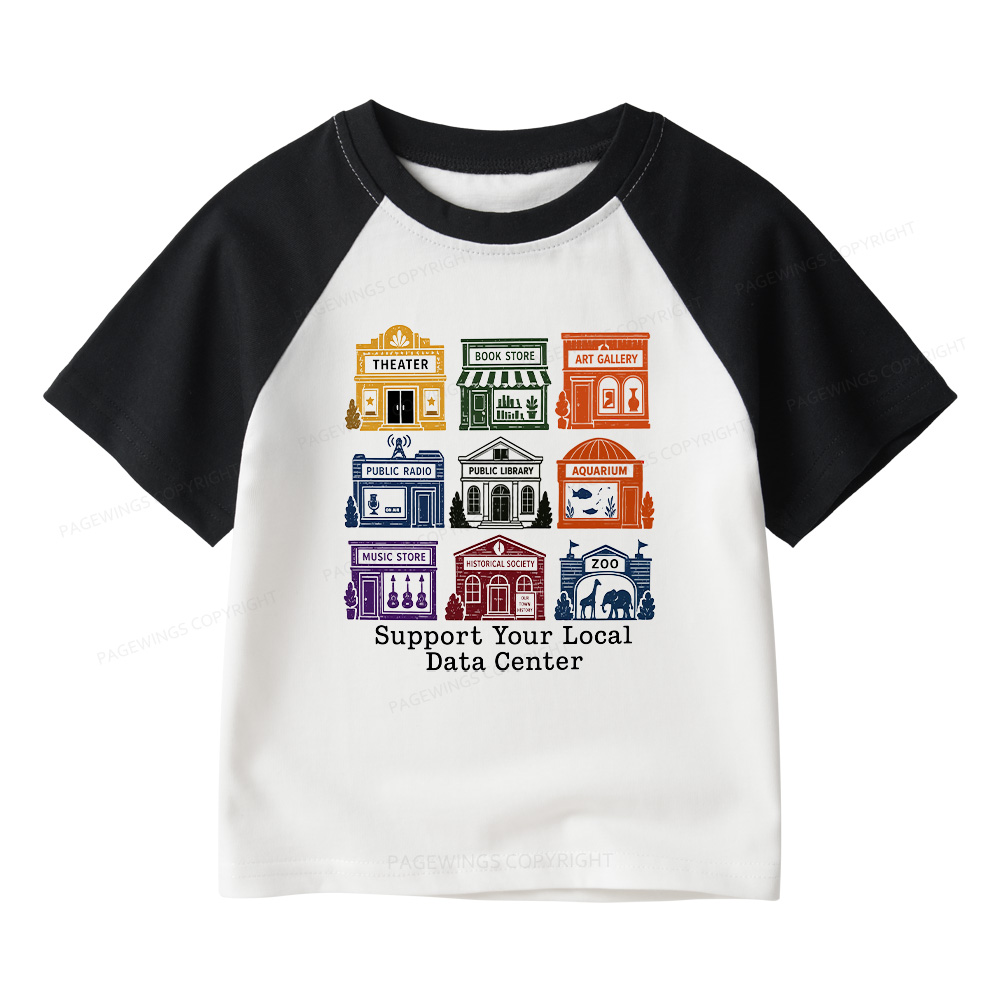 Pagewings Support Your Local Data Center Kids Raglan T-shirt 