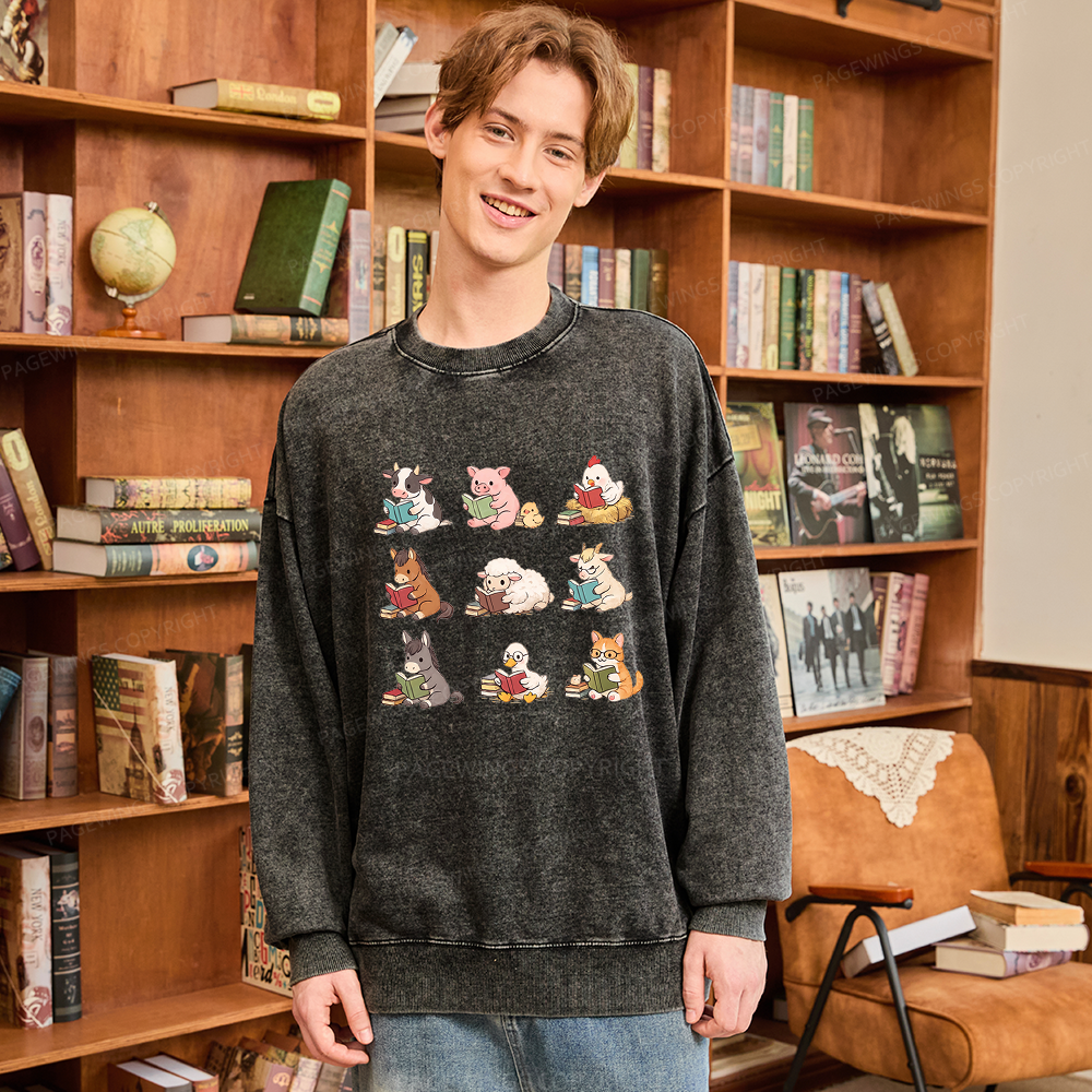 Pagewing Farm Animals Reading16179 Read Unisex Washed Sweatshirt