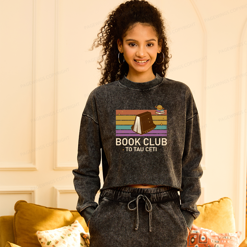 Pagewings Book Club To Star Washed Crop Sweatshirt