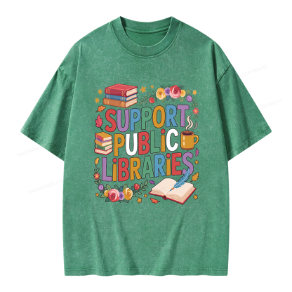 Pagewings Support Public Libraries Unisex Washed T-shirt
