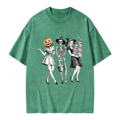 Pagewings Spooky Books Girl Unisex Washed T-shirt