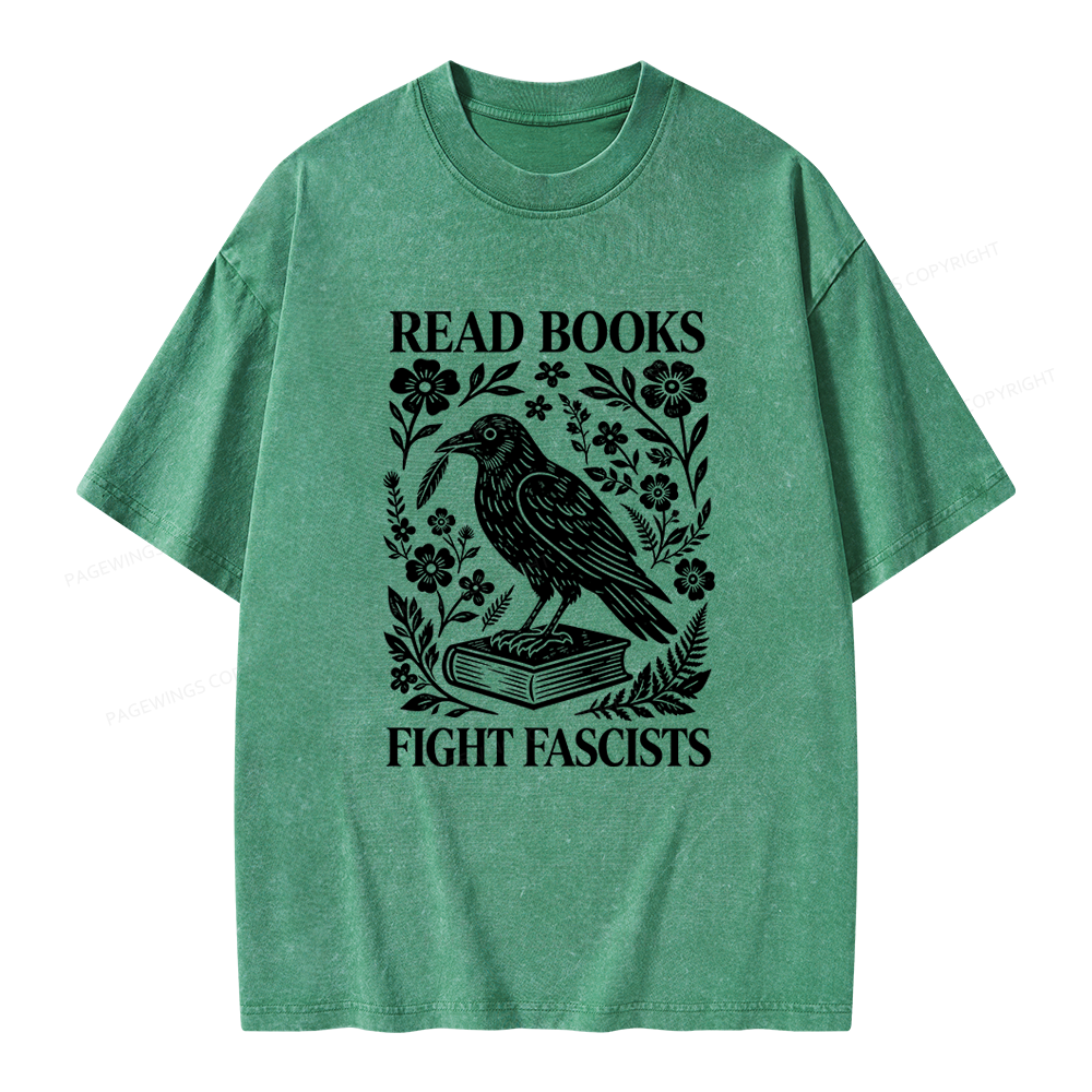 Pagewings Read Books Fight Fascists Unisex Washed T-shirt