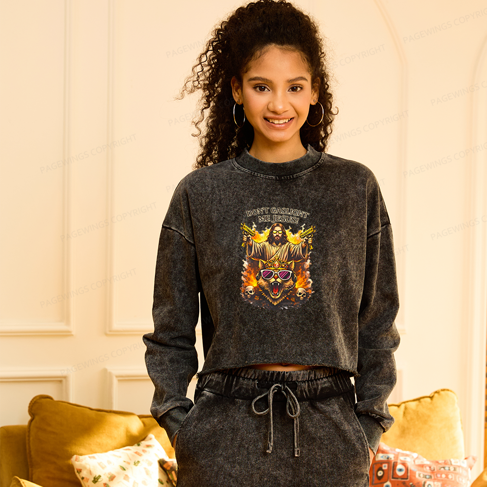 Pagewings Sci‑Fi Nerd Washed Crop Sweatshirt