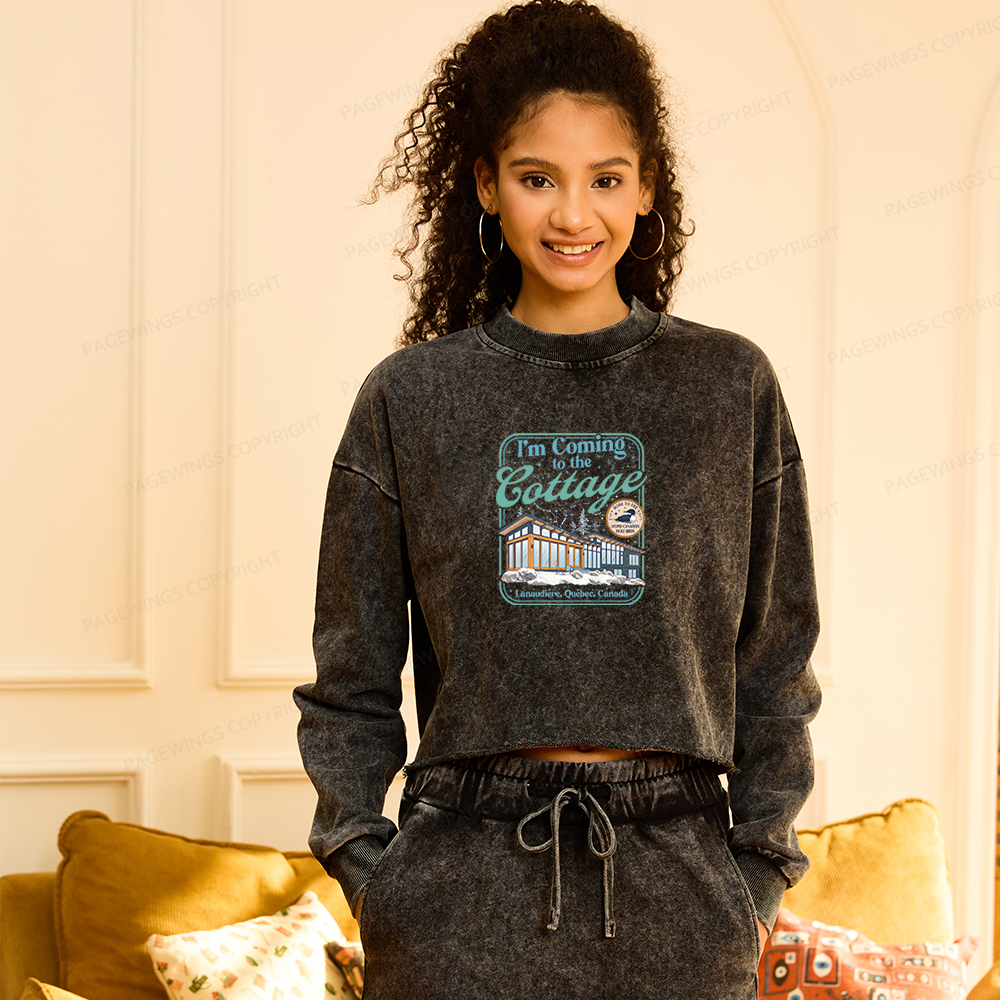 Pagewings I'm Coming to the Cottage Washed Crop Sweatshirt