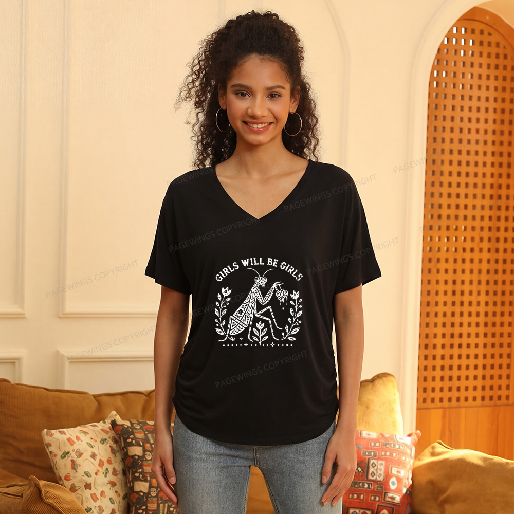 Pagewing Girls Will Be Girls16300 Soft Women's Modal V-neck T-shirt