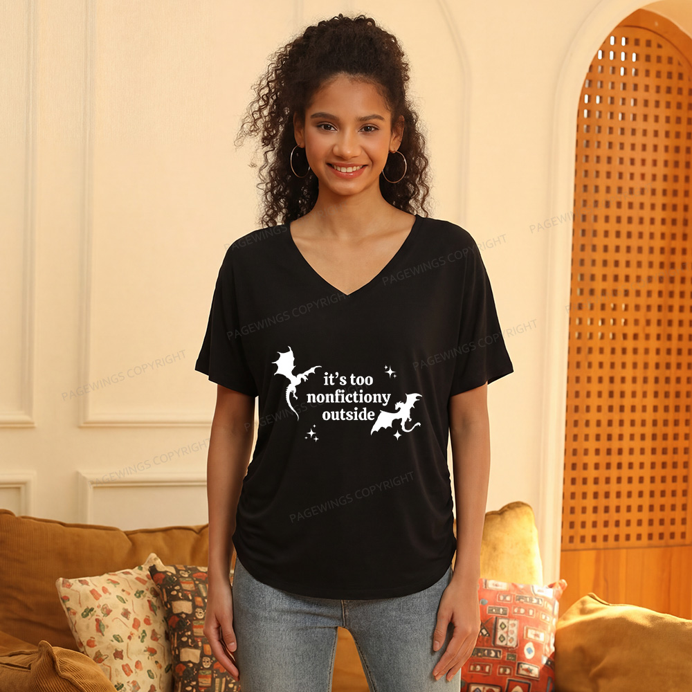 Pagewings It’s Too Nonfictiony Outside13383 Soft Women's Modal V-neck T-shirt